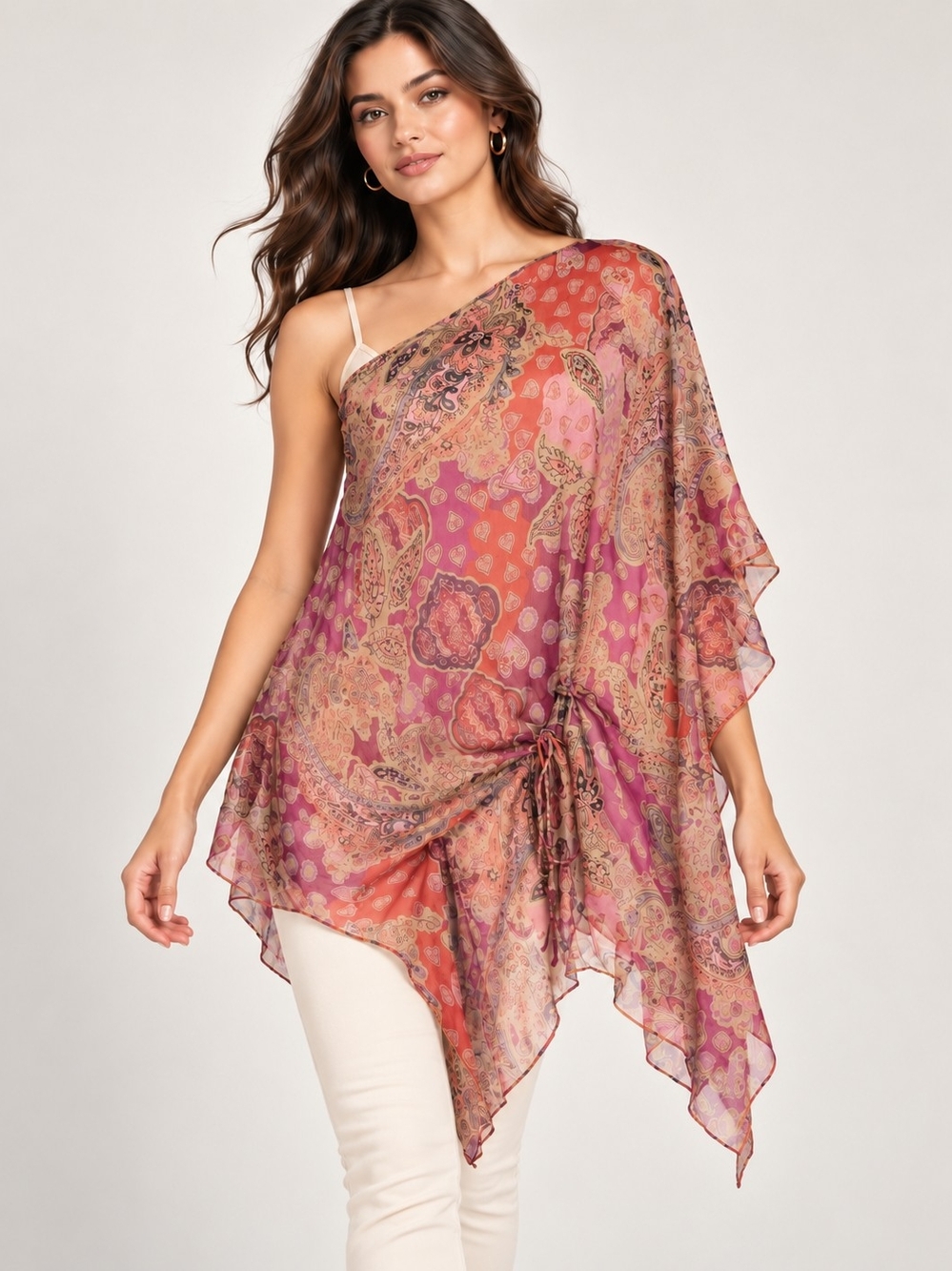 Lauren Ralph Lauren 100% Silk Paisley Tie-Waist Caftan Tunic Top Plus Sz 1x